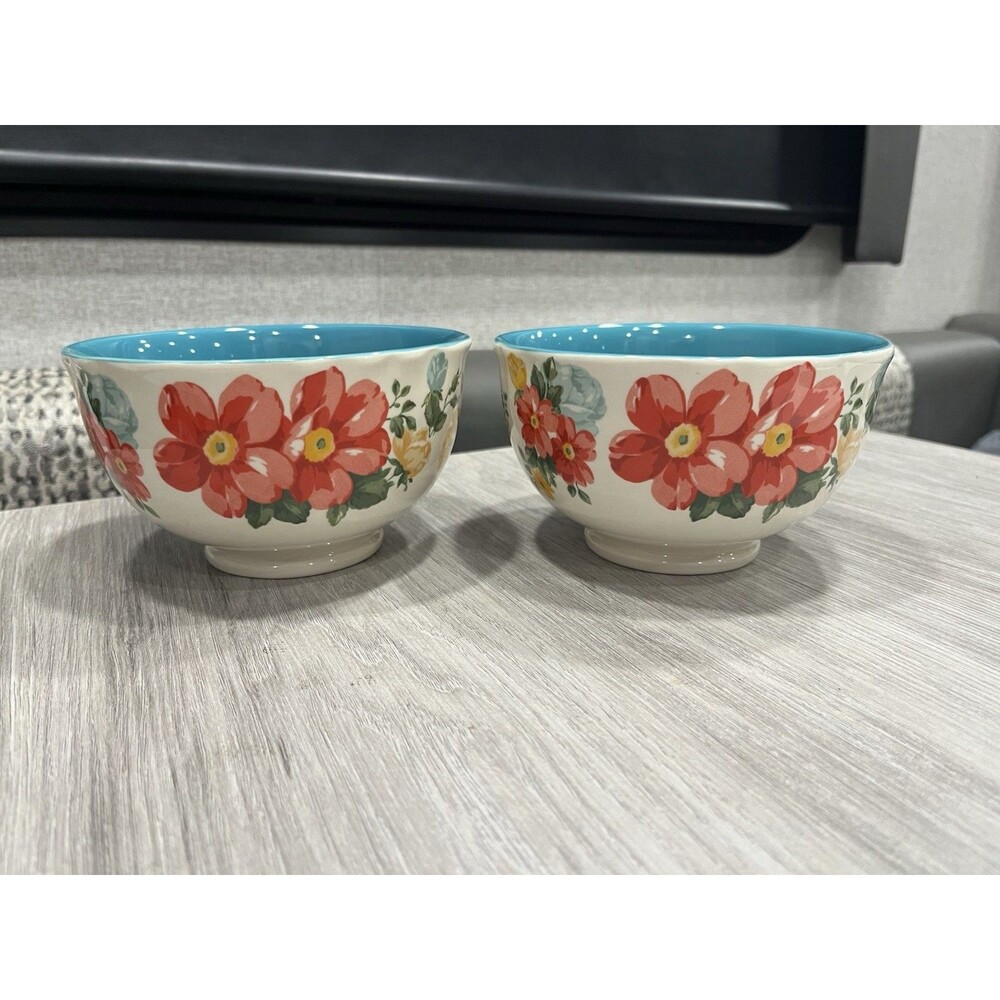 The Pioneer Woman Vintage Floral Ceramic Bowl Set 2-Piece Round Blue Interior